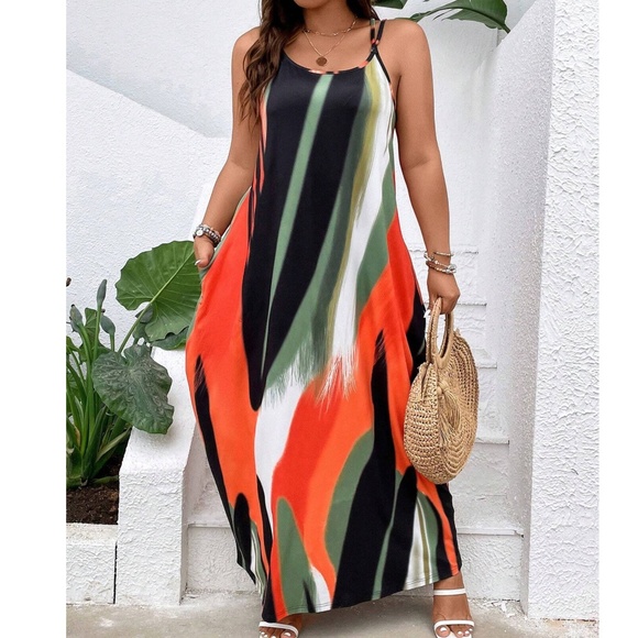 Dresses & Skirts - Plus Color Block Multicolor Criss Cross Cami Maxi Dress